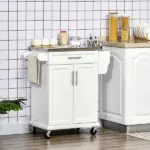 HOMCOM Kitchen Cart on Wheels, White, with Stainless Steel Countertop, Drawer, Towel and Spice Rack - Image 10