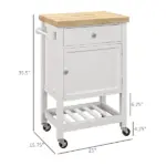 HOMCOM Kitchen Cart, White, Rolling Island with Rubberwood Top, Drawer, Wine Rack, Cabinet on Wheels - Image 3