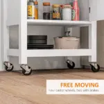 HOMCOM Kitchen Cart, White, Rolling Island with Rubberwood Top, Drawer, Wine Rack, Cabinet on Wheels - Image 5