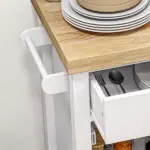 HOMCOM Kitchen Cart, White, Rolling Island with Rubberwood Top, Drawer, Wine Rack, Cabinet on Wheels - Image 9