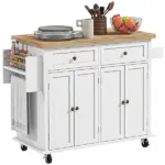 HOMCOM Kitchen Island Cart, White, Rubberwood Top, Spice/Towel Rack, Storage Drawers, Rolling Dining Room Storage - Image 11