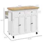 HOMCOM Kitchen Island Cart, White, Rubberwood Top, Spice/Towel Rack, Storage Drawers, Rolling Dining Room Storage - Image 3