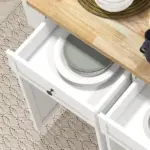 HOMCOM Kitchen Island Cart, White, Rubberwood Top, Spice/Towel Rack, Storage Drawers, Rolling Dining Room Storage - Image 9