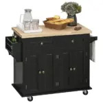 HOMCOM Kitchen Island Cart with Rubber Wood Top, Rolling Kitchen Island Table on Wheels with Drawers, Adjustable Shelves - Image 11