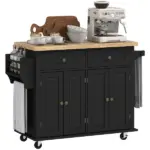 HOMCOM Kitchen Island Cart with Rubber Wood Top, Rolling Kitchen Island Table on Wheels with Drawers, Adjustable Shelves