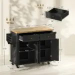HOMCOM Kitchen Island Cart with Rubber Wood Top, Rolling Kitchen Island Table on Wheels with Drawers, Adjustable Shelves - Image 3