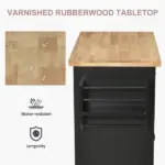 HOMCOM Kitchen Island Cart with Rubber Wood Top, Rolling Kitchen Island Table on Wheels with Drawers, Adjustable Shelves - Image 4