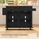 HOMCOM Kitchen Island Cart with Rubber Wood Top, Rolling Kitchen Island Table on Wheels with Drawers, Adjustable Shelves - Image 5