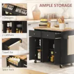 HOMCOM Kitchen Island Cart with Rubber Wood Top, Rolling Kitchen Island Table on Wheels with Drawers, Adjustable Shelves - Image 6