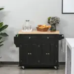 HOMCOM Kitchen Island Cart with Rubber Wood Top, Rolling Kitchen Island Table on Wheels with Drawers, Adjustable Shelves - Image 10