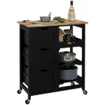 HOMCOM Kitchen Island on Wheels, Black, with Wood Top, Shelves and Drawers - Image 11