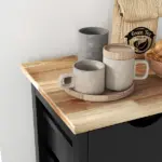 HOMCOM Kitchen Island on Wheels, Black, with Wood Top, Shelves and Drawers - Image 8