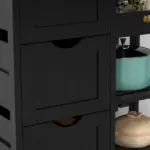 HOMCOM Kitchen Island on Wheels, Black, with Wood Top, Shelves and Drawers - Image 9