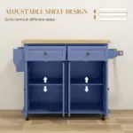 HOMCOM Kitchen Island on Wheels, Rolling Cart with Rubberwood Top, Spice Rack, Towel Rack and Drawers, Navy Blue - Image 5