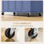 HOMCOM Kitchen Island on Wheels, Rolling Cart with Rubberwood Top, Spice Rack, Towel Rack and Drawers, Navy Blue - Image 7