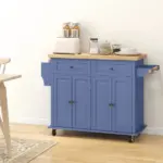HOMCOM Kitchen Island on Wheels, Rolling Cart with Rubberwood Top, Spice Rack, Towel Rack and Drawers, Navy Blue - Image 10
