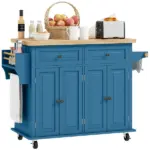 HOMCOM Kitchen Island on Wheels, Rolling Cart with Rubberwood Top, Spice Rack, Towel Rack and Drawers, Turquoise - Image 11