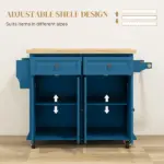 HOMCOM Kitchen Island on Wheels, Rolling Cart with Rubberwood Top, Spice Rack, Towel Rack and Drawers, Turquoise - Image 5