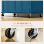 HOMCOM Kitchen Island on Wheels, Rolling Cart with Rubberwood Top, Spice Rack, Towel Rack and Drawers, Turquoise - Image 7