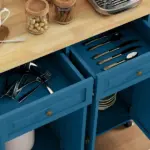 HOMCOM Kitchen Island on Wheels, Rolling Cart with Rubberwood Top, Spice Rack, Towel Rack and Drawers, Turquoise - Image 9