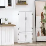 HOMCOM Kitchen Pantry Cabinet Storage. Floor Storage Cabinet, Cupboard Organizer with Adjustable Shelves and 4-Doors, White - Image 2