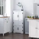 HOMCOM Kitchen Pantry Cabinet Storage. Floor Storage Cabinet, Cupboard Organizer with Adjustable Shelves and 4-Doors, White - Image 9