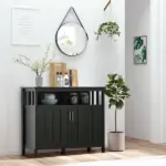 Kitchen Sideboard Buffet Cabinet with 2 Doors Adjustable Shelves for Entryway Living Room Black - Image 2