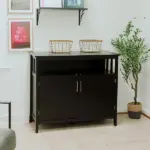 Kitchen Sideboard Buffet Cabinet with 2 Doors Adjustable Shelves for Entryway Living Room Black - Image 12