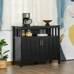 Kitchen Sideboard Buffet Cabinet with 2 Doors Adjustable Shelves for Entryway Living Room Black - Image 4