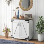 Kitchen Sideboard, Buffet Cabinet with Barn Door, Adjustable Shelf, Distressed White and Brown - Image 2
