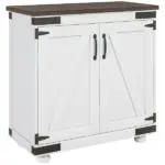 Kitchen Sideboard, Buffet Cabinet with Barn Door, Adjustable Shelf, Distressed White and Brown - Image 11