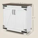 Kitchen Sideboard, Buffet Cabinet with Barn Door, Adjustable Shelf, Distressed White and Brown - Image 3