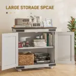 Kitchen Sideboard, Buffet Cabinet with Barn Door, Adjustable Shelf, Distressed White and Brown - Image 4