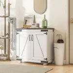 Kitchen Sideboard, Buffet Cabinet with Barn Door, Adjustable Shelf, Distressed White and Brown - Image 7