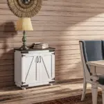 Kitchen Sideboard, Buffet Cabinet with Barn Door, Adjustable Shelf, Distressed White and Brown - Image 8