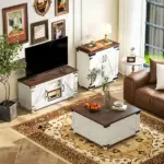 Kitchen Sideboard, Buffet Cabinet with Barn Door, Adjustable Shelf, Distressed White and Brown - Image 9