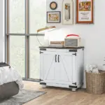 Kitchen Sideboard, Buffet Cabinet with Barn Door, Adjustable Shelf, Distressed White and Brown - Image 10