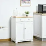 Kitchen Storage Cabinet, Sideboard Floor Cupboard with Solid Wood Top, Adjustable Shelf and 2 Drawers for Living Room, Hallway, White - Image 2