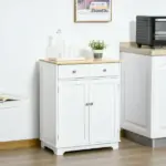 Kitchen Storage Cabinet, Sideboard Floor Cupboard with Solid Wood Top, Adjustable Shelf and 2 Drawers for Living Room, Hallway, White - Image 16