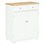 Kitchen Storage Cabinet, Sideboard Floor Cupboard with Solid Wood Top, Adjustable Shelf and 2 Drawers for Living Room, Hallway, White