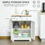 Kitchen Storage Cabinet, Sideboard Floor Cupboard with Solid Wood Top, Adjustable Shelf and 2 Drawers for Living Room, Hallway, White - Image 4