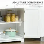 Kitchen Storage Cabinet, Sideboard Floor Cupboard with Solid Wood Top, Adjustable Shelf and 2 Drawers for Living Room, Hallway, White - Image 5