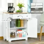 Kitchen Storage Cabinet, Sideboard Floor Cupboard with Solid Wood Top, Adjustable Shelf and 2 Drawers for Living Room, Hallway, White - Image 7