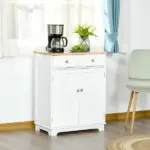 Kitchen Storage Cabinet, Sideboard Floor Cupboard with Solid Wood Top, Adjustable Shelf and 2 Drawers for Living Room, Hallway, White - Image 9