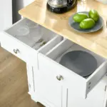 Kitchen Storage Cabinet, Sideboard Floor Cupboard with Solid Wood Top, Adjustable Shelf and 2 Drawers for Living Room, Hallway, White - Image 10