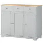 Kitchen Storage Cabinet, Sideboard Floor Cupboard with Solid Wood Top, Adjustable Shelf, and 3 Drawers, Gray - Image 11