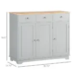 Kitchen Storage Cabinet, Sideboard Floor Cupboard with Solid Wood Top, Adjustable Shelf, and 3 Drawers, Gray - Image 3