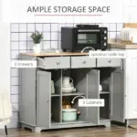Kitchen Storage Cabinet, Sideboard Floor Cupboard with Solid Wood Top, Adjustable Shelf, and 3 Drawers, Gray - Image 4