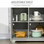 Kitchen Storage Cabinet, Sideboard Floor Cupboard with Solid Wood Top, Adjustable Shelf, and 3 Drawers, Gray - Image 5
