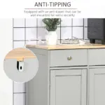 Kitchen Storage Cabinet, Sideboard Floor Cupboard with Solid Wood Top, Adjustable Shelf, and 3 Drawers, Gray - Image 7